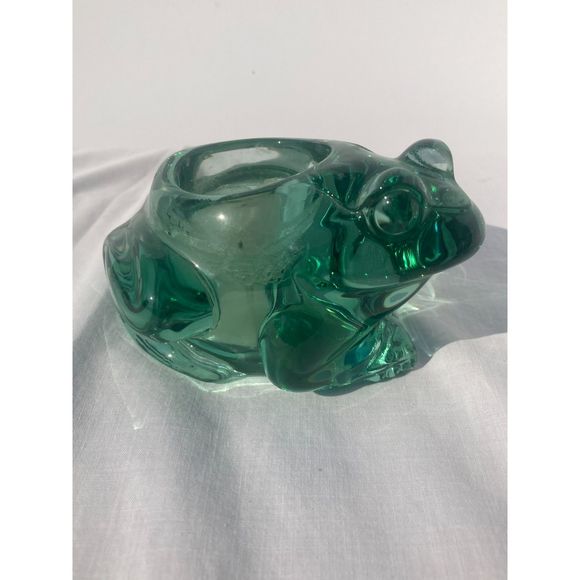 Indiana Glass Green Glass Frog Votive Candle / Paperweight #07138 Novelty Glass - Picture 5 of 10